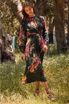 Emerald and Magenta Long Sleeve Midi Dress