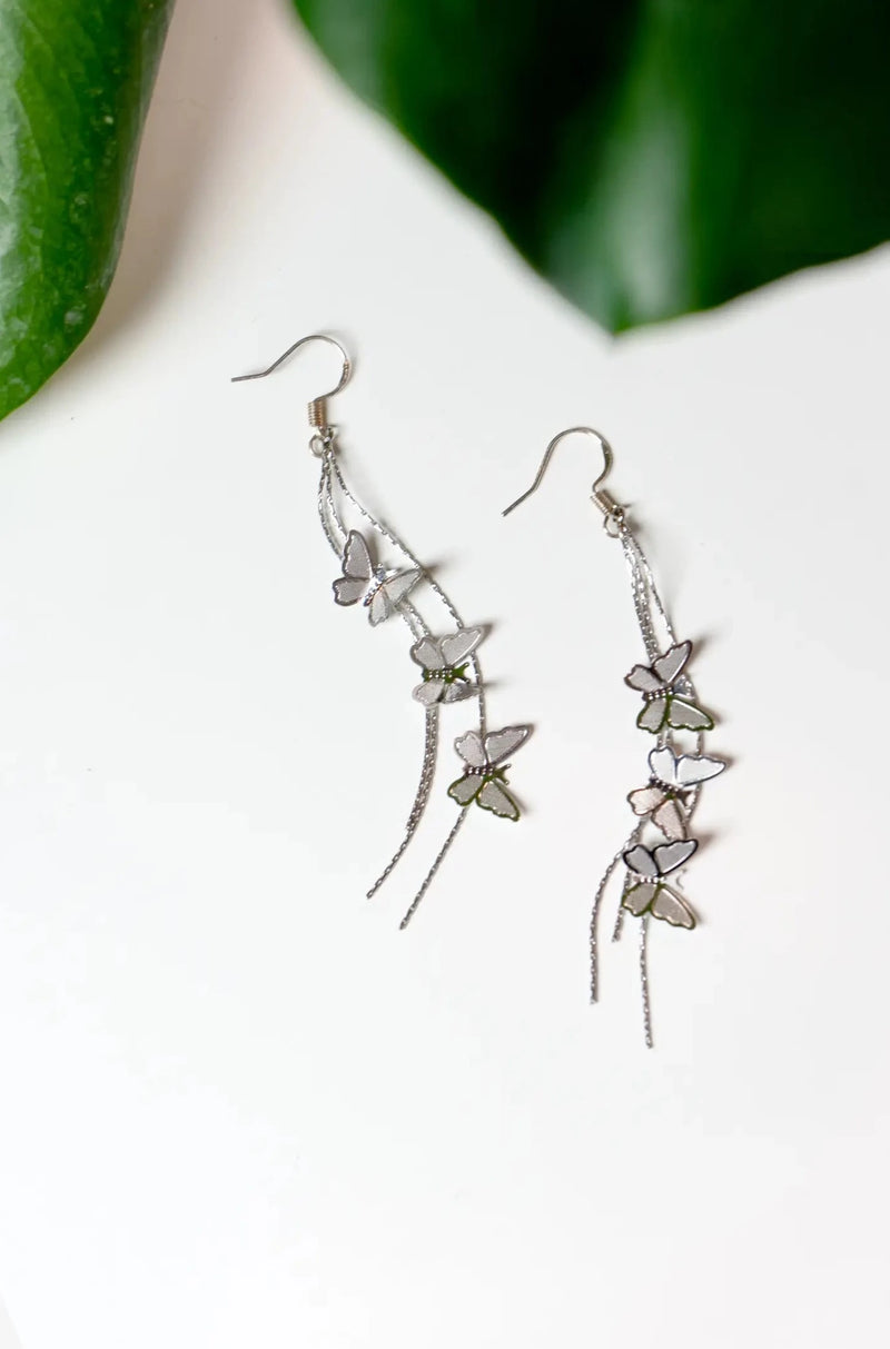 Silver Give me the Butterflies Dangle Earrings by Peter and June