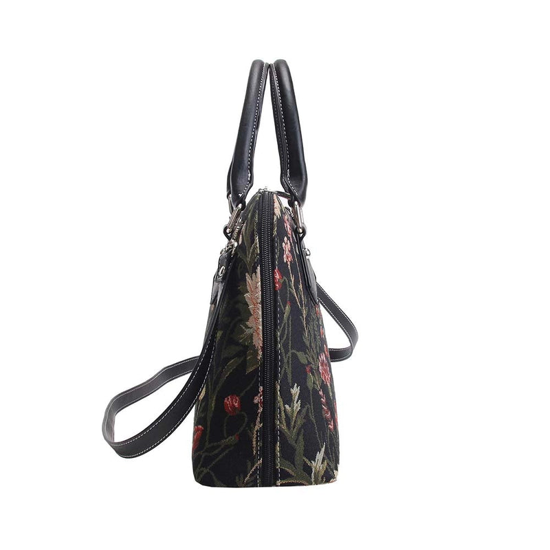 Morning Garden in Black Tapestry Satchel Bag