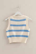 Blue and Ivory Striped Cropped Sweater Vest