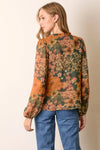 Green and Orange Floral Long Sleeve Blouse