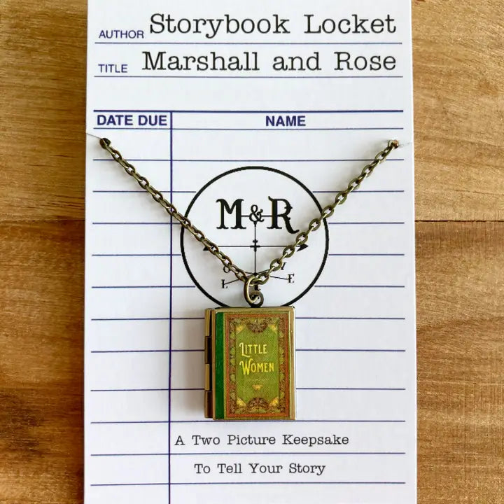 Green Filagree Little Women Book Locket Necklace by Marshall and Rose