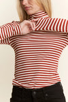 Rust Striped Jersey Turtleneck Top