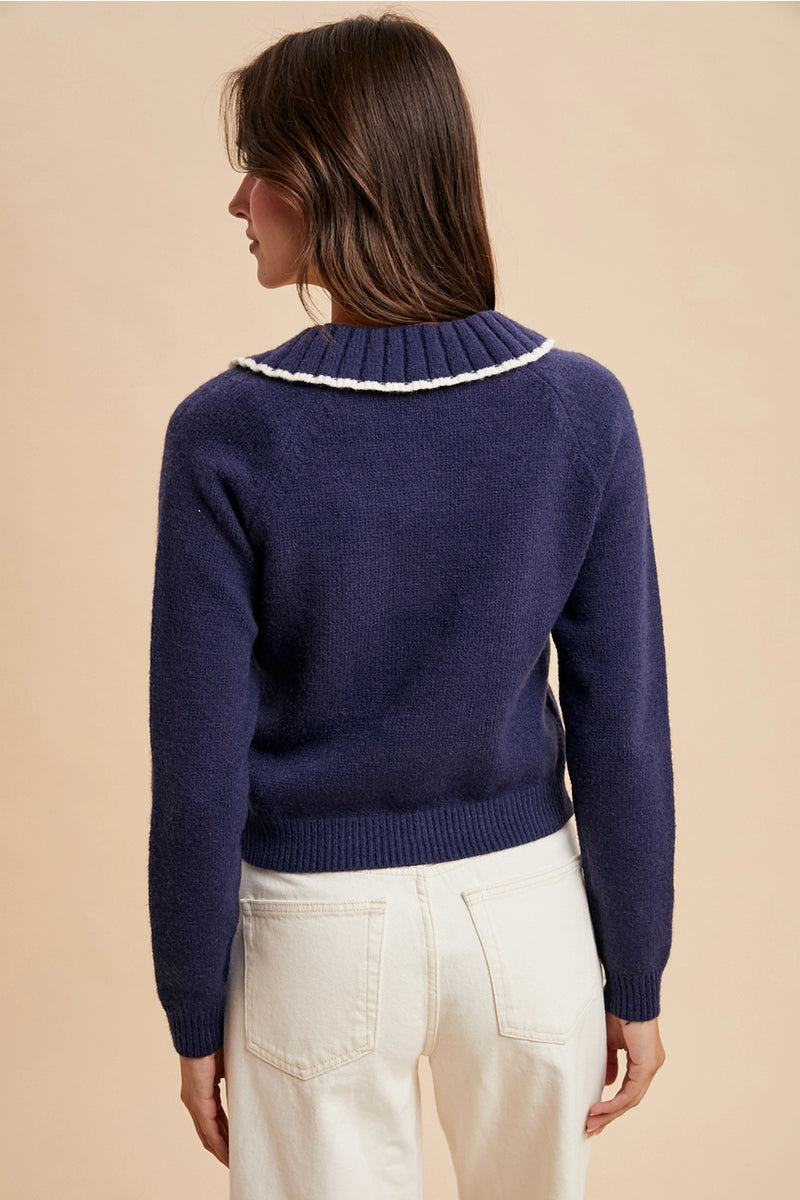 Bunny Cardigan Sweater in Navy