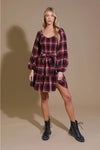 Red and Black Woven Plaid Mini Dress
