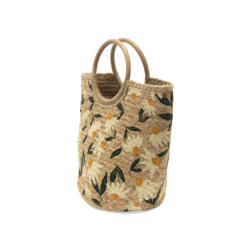 Daisy Painted Alani Tote Bag with Round Handle