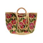 Poppy Painted Nell Wood Handle Jute Tote Bag
