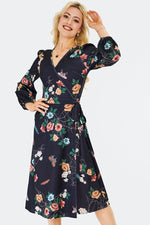 Floral Moth and Web Midi Wrap Dress by Voodoo Vixen