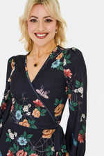 Floral Moth and Web Midi Wrap Dress by Voodoo Vixen
