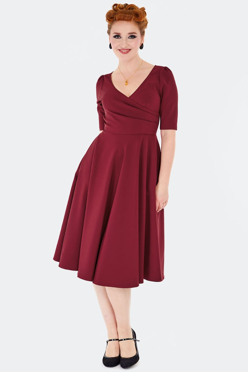 Burgundy Surplice Dress by Voodoo Vixen Burgundy Surplice Dress by Voodoo Vixen