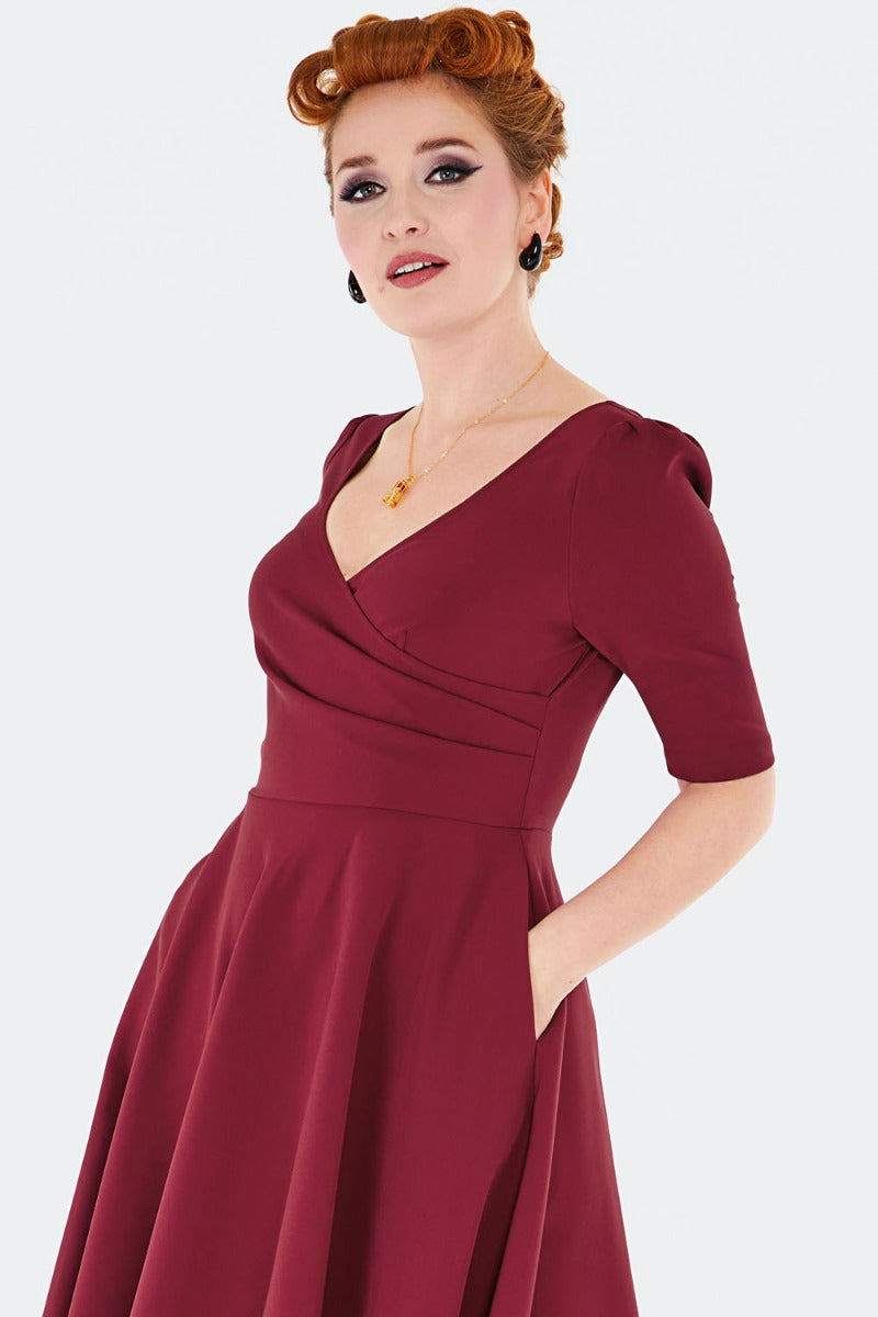 Burgundy Surplice Dress by Voodoo Vixen Burgundy Surplice Dress by Voodoo Vixen