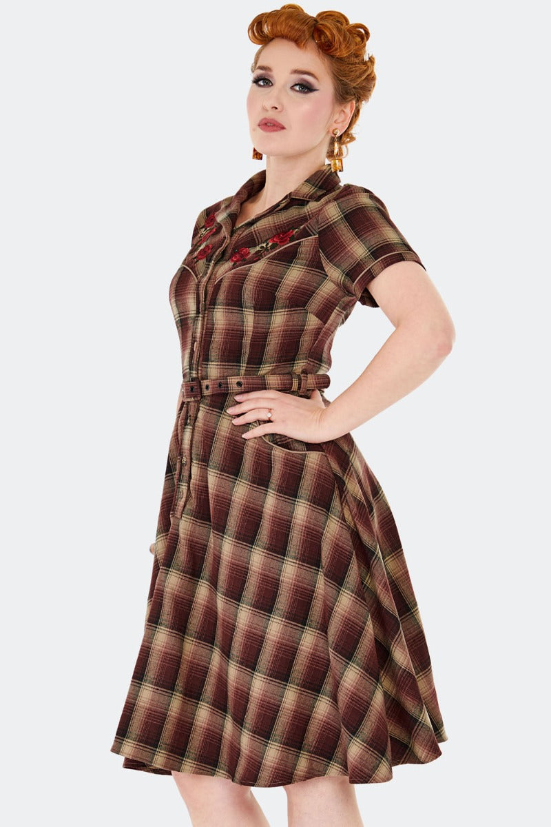 Western Brown Plaid Shirt Dress by Voodoo Vixen
