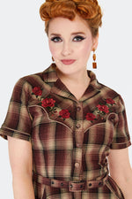 Western Brown Plaid Shirt Dress by Voodoo Vixen