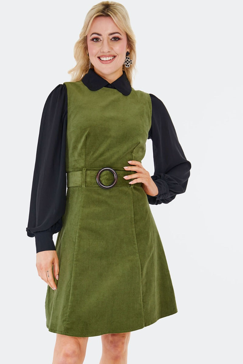 Olive Corduroy Shift Dress by Voodoo Vixen
