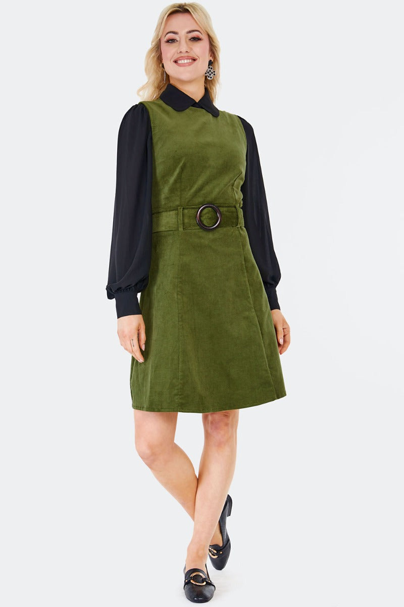 Olive Corduroy Shift Dress by Voodoo Vixen