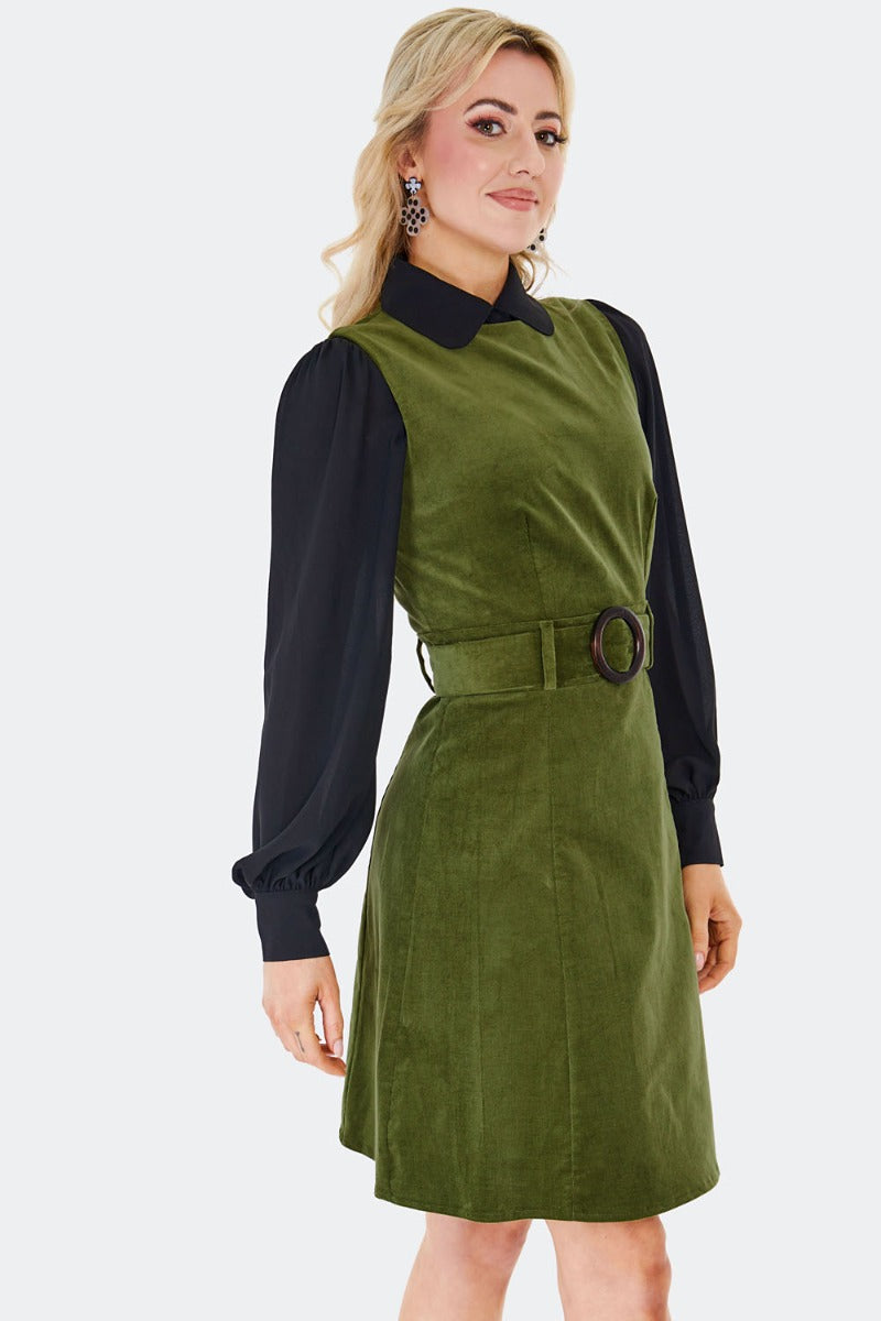 Olive Corduroy Shift Dress by Voodoo Vixen