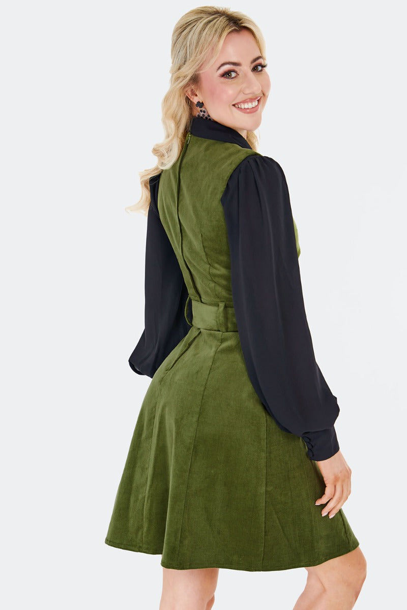 Olive Corduroy Shift Dress by Voodoo Vixen