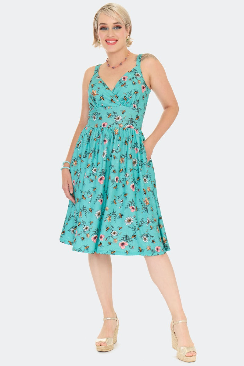 turquoise summer dress Floral and Bee Summer Dress in Turquoise by Voodoo Vixen – Modern Millie