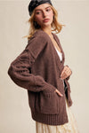 Textured Sleeve Cardigan in Mocha