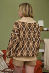 Brown Argyle Cardigan Sweater
