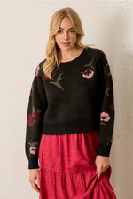 Black Long Sleeve Floral Sweater