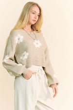 Tan Floral Long Sleeve Sweater