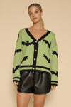 Green Bat Button Front Cardigan