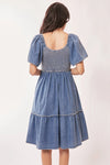 Denim Ruffle Sleeve Smocked Dress