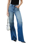 High Rise Wide Leg Jeans with a Raw Hem by Bayeas