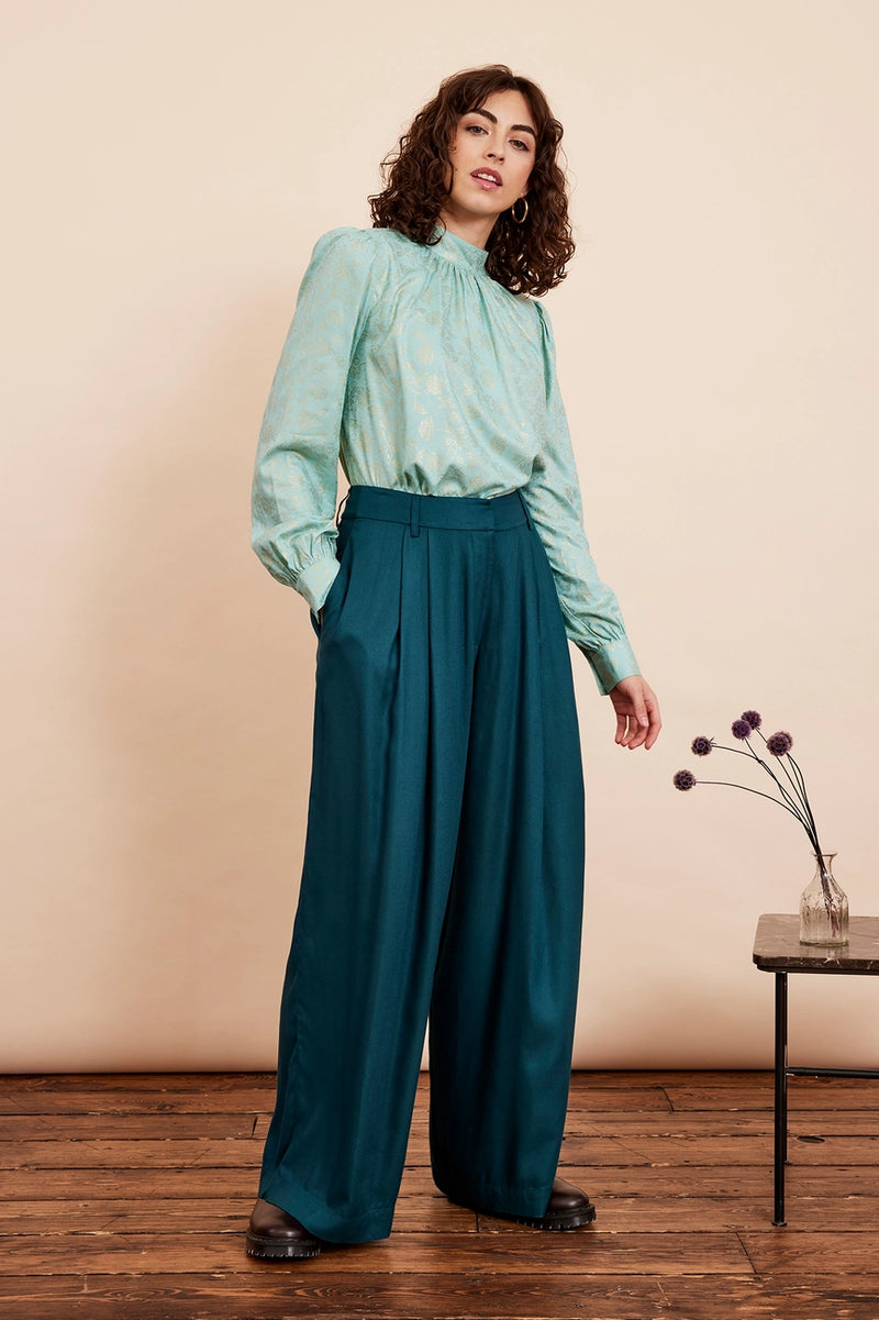 Mabel Wide Leg Pants in Teal by Emily and Fin