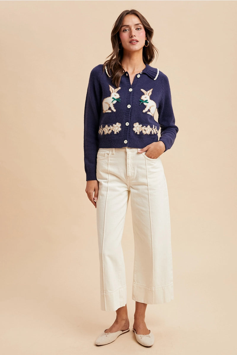 Bunny Cardigan Sweater in Navy