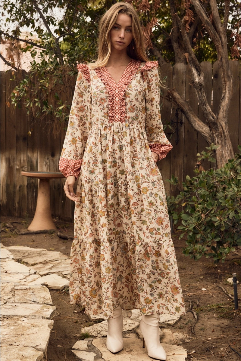 terracotta boho dress Mixed Print Floral Midi – Modern Millie Chest size:46 Have to share my choose a size that Sexy Prom Dress
