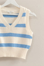 Blue and Ivory Striped Cropped Sweater Vest