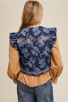 Floral Denim Quilted Tie Front Vest