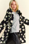 Black Hoodie Jacket with White Fluffy Flowers