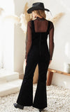 Black Stretch Corduroy Flare Leg Jumpsuit