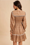 Smocked Doll Collar Mini Dress in Sepia