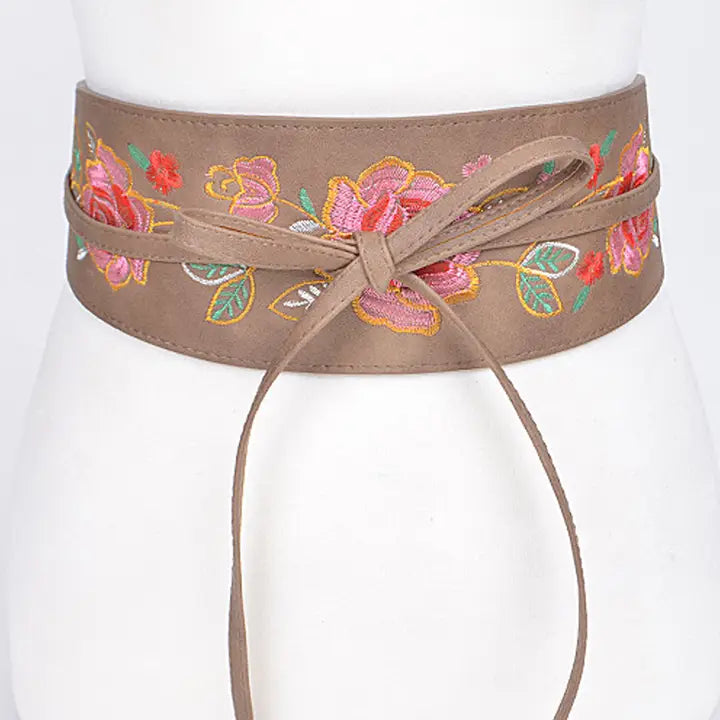 Embroidered Floral Wrap Belt in Multiple Colors