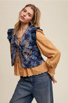 Floral Denim Quilted Tie Front Vest