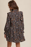 Black Paisley Ruffle Mini Dress