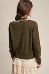 Olive Daisy Embroidered Trim Cardigan