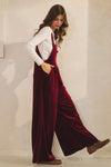 Burgundy Velvet Wide Leg Jumpsuit