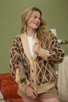 Brown Argyle Cardigan Sweater