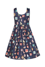 Kids Puppy Portrait Amanda Dress in Navy by Dolly & Dotty