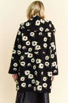 Black Hoodie Jacket with White Fluffy Flowers