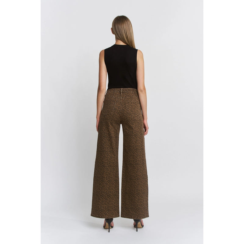 Leopard High Rise Wide Leg Jeans by Mica Denim