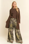 Brown Long Boucle Belted Open Cardigan