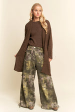 Brown Long Boucle Belted Open Cardigan