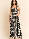 Black Geo Floral Wide Leg Jumpsuit