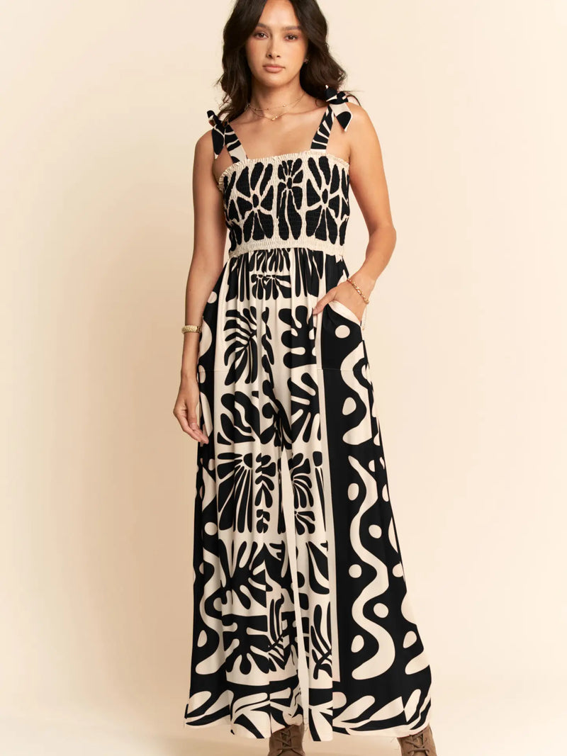 Black Geo Floral Wide Leg Jumpsuit